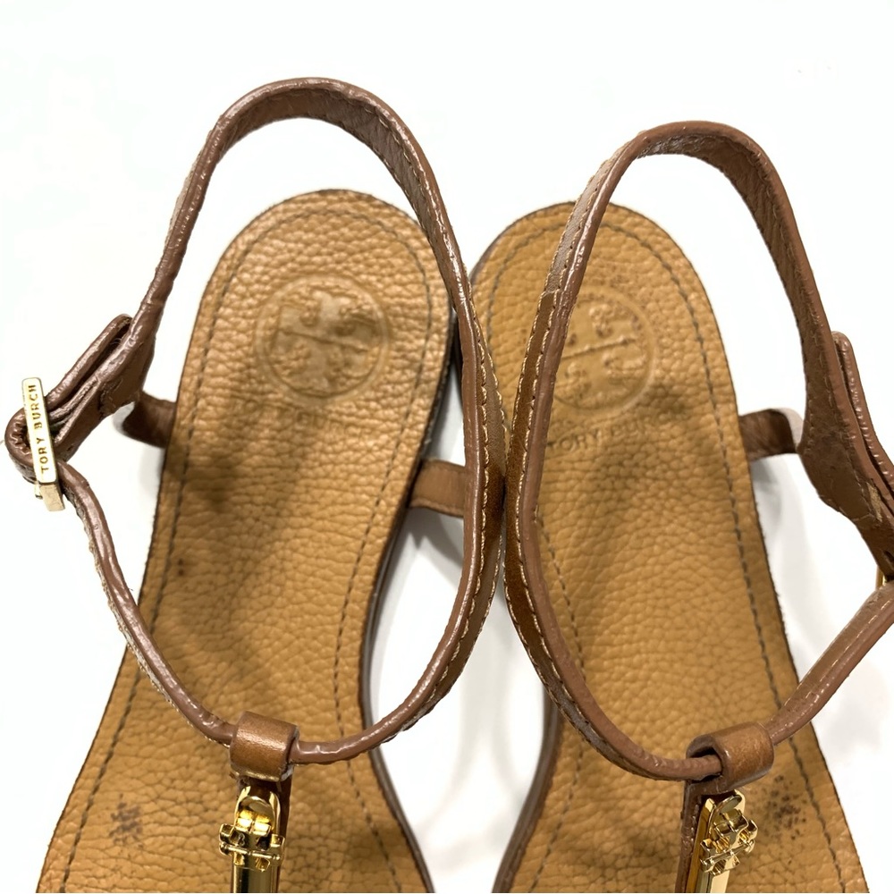 Women's Tan Leather T-Strap Sandals, Size 8 - Picture 7 of 15